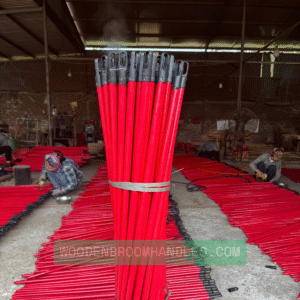 Red color-wooden-broom-handle -long-cap