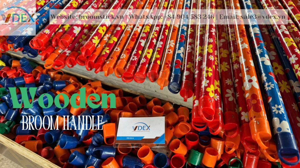 Flower Design Wooden Broom Handles with Colorful Caps